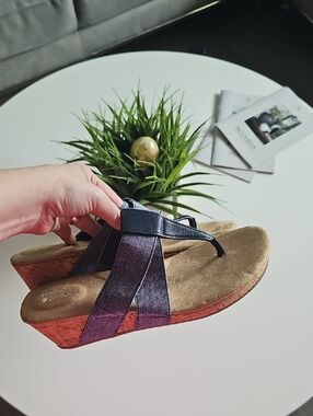 Market And Spruce  Blue Cork-Wedge Thong Sandals